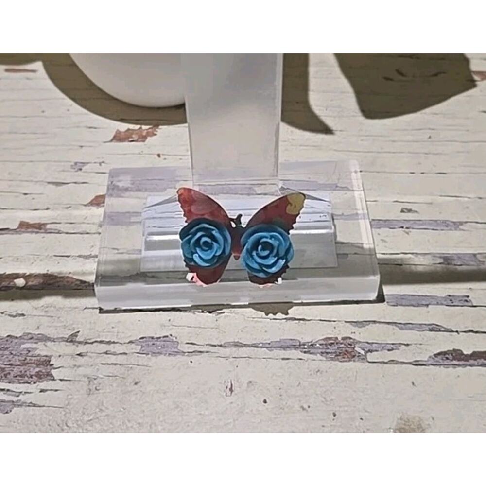 Blue Rose Resin Metal Stud Y2k Preppy 2000s Boho Fashion Jewelry‎ Earrings